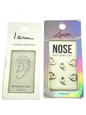 Lovisa Titanium Nose Ring Set + I Am 925 Sterling Silver Ear Cuff Studs Bundle